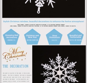 Detailed view of a white plastic snowflake ornament with hollow design and hanging hole