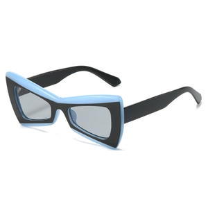 Fashionable triangle butterfly shaped sunglasses in blue and black contrast for women