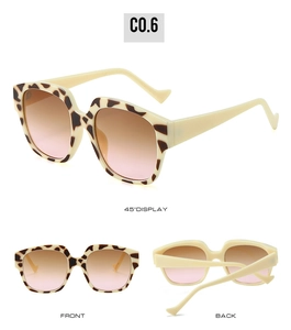 Three perspectives of leopard print flat top sunglasses with gradient lenses