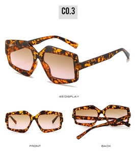 Three-way view of geometric oversized sunglasses in tortoiseshell frame with gradient lens