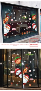 Détail des stickers de Noël pour fenêtres avec motifs Père Noël et rennes en rouge et blanc