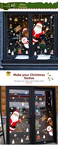 Detailed Christmas window stickers showing Santa, reindeer, and snowflakes for glass decor