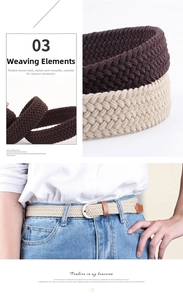 Close-up of woven elastic belt texture with leather trim and casual styling on jeans