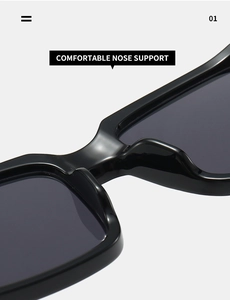 Detail view of the comfortable integrated nose support on black square sunglasses