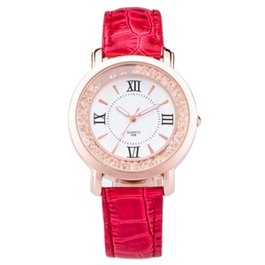 Damen Mode Quarz Uhr Schwebende Strasssteine Römische Ziffern Legierungs Gehäuse Krokodil Textur PU Lederband Lässige Armbanduhr