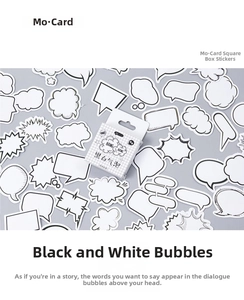 Detailed close-up of monochrome bubble speech box stickers for vintage journaling decor