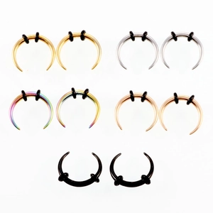 Stainless Steel C-Shaped Septum Nose Ring Buffalo Horn Ear Taper Piercing Jewelry With Rubber O-Rings Gothic Punk Style