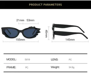 Detailed size guide and specifications for cat-eye sunglasses with total width 155mm