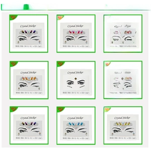 Detailed grid of hand-crafted face and body jewels in nine varied rhinestone designs