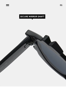 Close-up of secure metal hinge and black geometric frame on stylish flower sunglasses