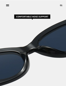 Close-up of the comfortable integrated nose support design on black trendy sunglasses