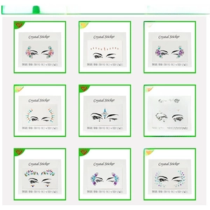 Detailed grid of nine self-adhesive face and body jewel stickers for festival makeup