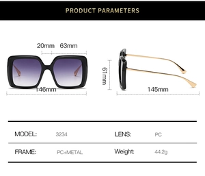 Spécifications de taille pour lunettes de soleil carrées avec verres dégradés
