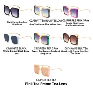 Divers coloris de lunettes de soleil carrées dégradées avec branches métalliques fines