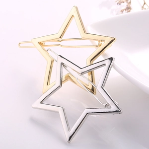 Minimalist hollow star metal hair clips in gold and silver finish for women fashion