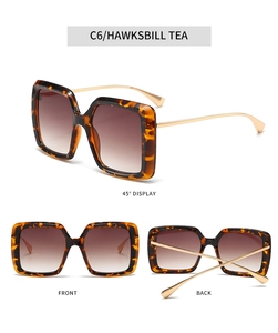 Vues multiples de lunettes de soleil carrées en écaille avec verres dégradés thé et branches or