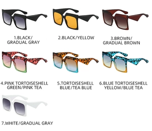 Selection of square oversized sunglasses in various colors and gradient lenses