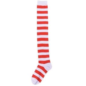 Rainbow over-the-knee socks with vibrant red and white stripes for Halloween dance