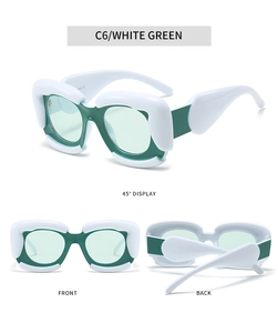 Detail view of cloud-shaped square sunglasses in white and green with C6 color code