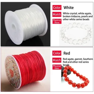Flat crystal elastic cord in red and white for threading beads and jewelry making