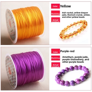 Flat crystal elastic string for jewelry making in yellow and magenta on reels