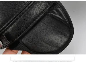 Detailed close-up of winter hat ear flaps with thick faux leather and warm lining