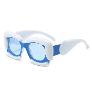 Cloud-shaped square sunglasses with white frames and blue lenses for women