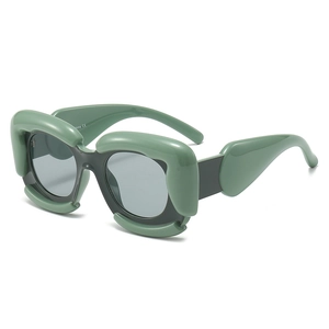 Y2K style rectangular cloud-shaped sage green sunglasses with grey polarized lenses