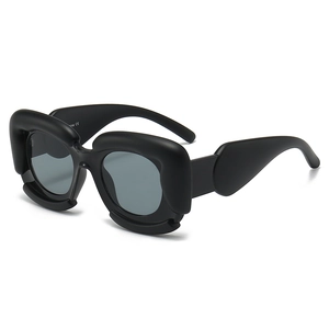 Fashionable thick square frame sunglasses with unique matte black bold 3D cloud design