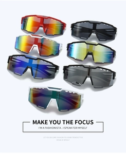Flat lay of colorful sports sunglasses with rainbow mirrored and polarized lenses