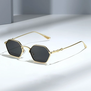 Retro Octagonal Metal Frame Sunglasses Polygon UV400 Protection Unisex Fashion Eyewear With Cross Flower Relief