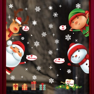 Autocollants De Fenêtre De Noël Statiques PVC Père Noël Renne Bonhomme De Neige Flocons De Neige Décor De Magasin Amovible