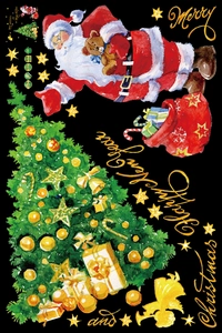 PVC Christmas wall decals featuring Santa Claus, decorated tree and Merry Christmas text