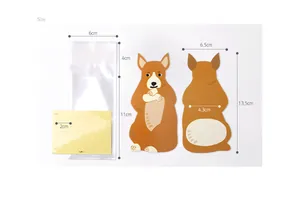 Detailed size specifications for cartoon dog snack cards and transparent OPP gift bags