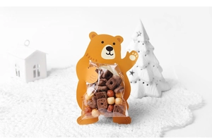 Cute cartoon brown bear paper card holder with a clear bag for candy and snacks