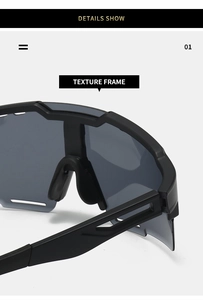 Detail of matte black texture frame and integrated nose pads on sports sunglasses