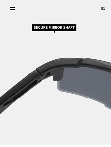 Detail showing the secure mirror shaft and durable hinge of sports sunglasses