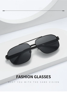 Detailed view of vintage pilot sunglasses with black metal double bridge and dark grey lenses
