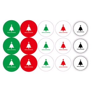 Set of circular Christmas gift box stickers with merry christmas text in various colors