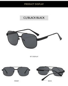 Classic black aviator sunglasses with metal double bridge frame and dark lenses