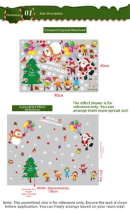 Detailed Christmas wall sticker set with layout dimensions and festive snowman motifs