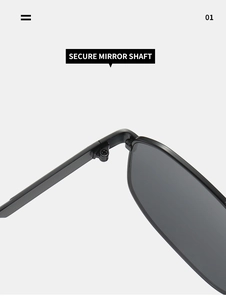 Detail shot of secure metal mirror shaft and hinge on retro aviator sunglasses