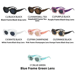 Sept lunettes de soleil ovales steampunk avec montures texturées en plusieurs couleurs