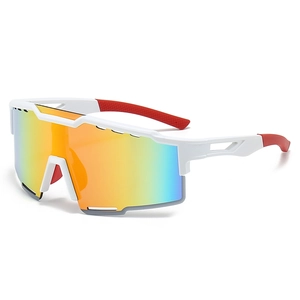 White full-frame sports sunglasses with colorful gradient lenses and red anti-slip temple tips