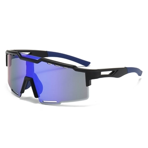 Outdoor sports sunglasses with large blue-purple gradient lenses and black ergonomic frame