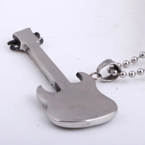 Vintage 58mm stainless steel guitar pendant necklace with metallic bead chain