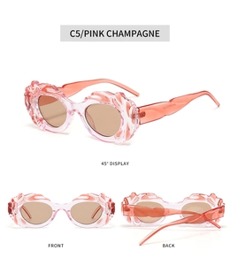 Affichage en trois vues de lunettes de soleil steampunk rose champagne avec vue arrière