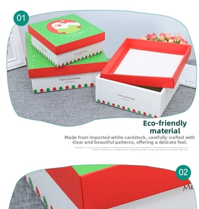 Detail of Christmas gift box with Santa motif and Merry Christmas gold stamping