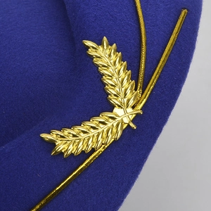 Classic navy wool flight attendant hat with gold emblem and braided rope detail