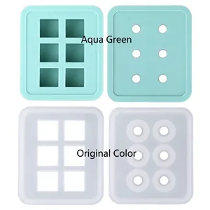 Moldes de silicona cuadrados y esféricos para joyas de resina DIY en verde azulado y blanco